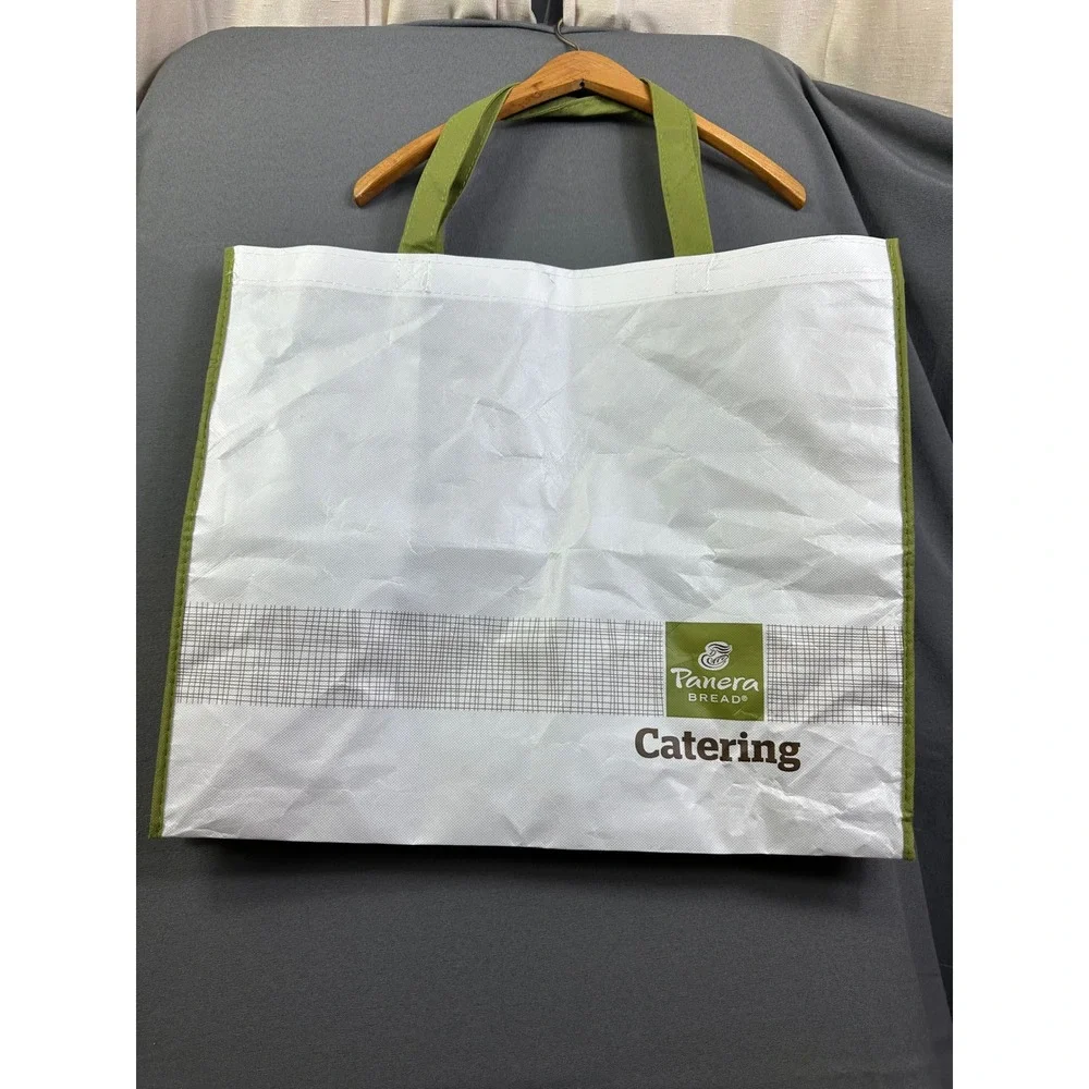 Panera Bread Catering Reusable Tote Bag White‎ Green Large Grocery Shopping Bag